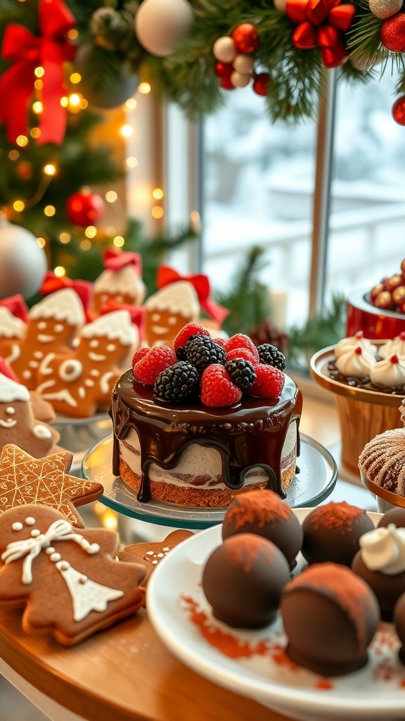 Make-Ahead Christmas Desserts A variety of Christmas desserts including gingerbread cookies, cheesecake, and chocolate truffles on a festive table.
